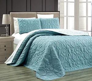 Grand Linen 3-Piece Tropical Coast Seashell Beach King Oversize Oversize Bedspread SPA Blue/White Reversible Coverlet Embossed Bed Cover Set. Sea Shells, Sea Horse, Starfish etc.