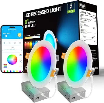 DAYBETTER Smart Recessed Lighting 6 Inch, 1100LM, RGBCW LED Downlight,2Pack