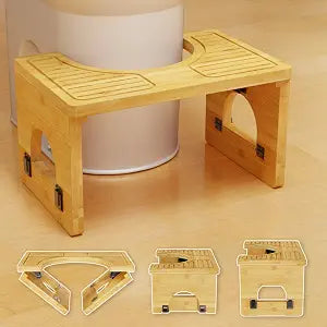 Folding Toilet Stool 7"&9" Adjustable, Bamboo Poop Stool for Adults & Kids