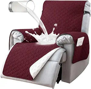 100% Waterproof Recliner Chair Covers that Stay in Place, Non-Slip Recliner Cover with 5 Pockets, Elastic Straps, Washable Reclining Chair Protector for Kids, Pets, Dogs (red, 28in)