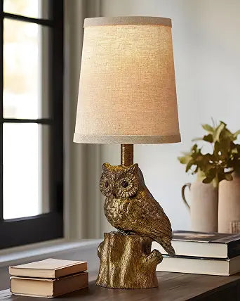 Small Table Lamp for Bedroom, 14.25" Farmhouse Resin Gold Nightstand Lamp