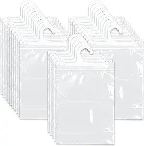 25 Pcs Hanging Storage Bags Clear Plastic Bags Large Hook Reusable Hang-Up Book Pouch Waterproof Headphone Storage for Classroom Library Home School Supplies Pharmacy Use