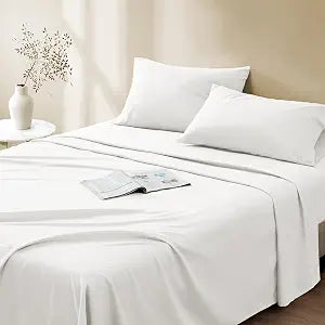 Comfort Spaces 100% Cotton Percale Sheets Twin Sheet Set 3 Pcs, White