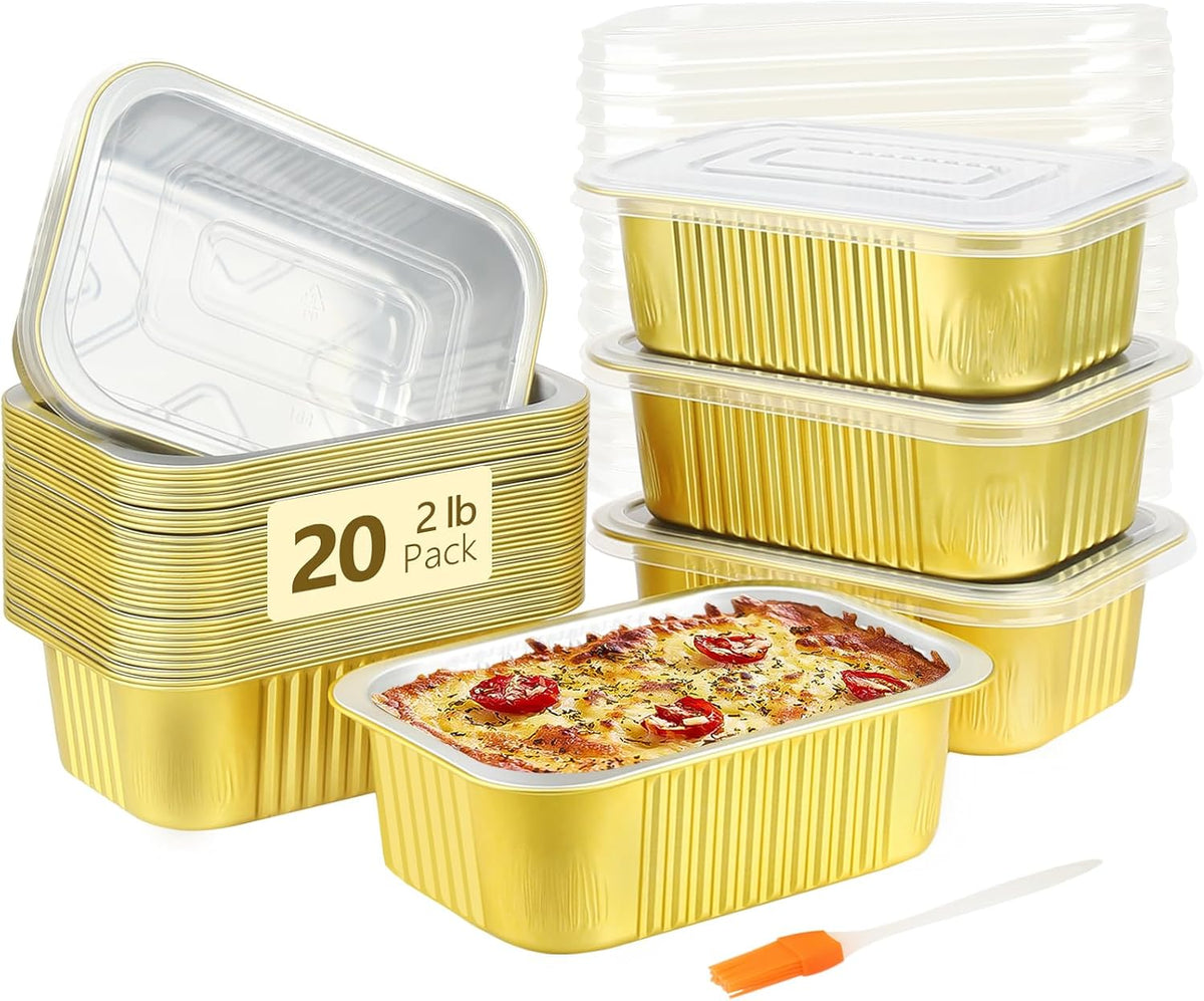 LNYZQUS 30oz Small Aluminum Foil Pans with PP Lids, for Freezer to Oven
