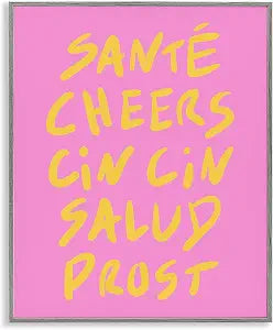 Multilingual Cheers on Pink, 11 x 14 Inch Framed Gicle Print
