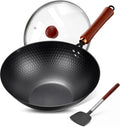 Carbon Steel Wok Pan Diamond Pattern,Woks & Stir-Fry Pans Nonstick With Lid