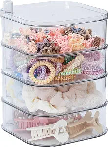 FABROK 4-Layer Girls Hair Tie Organizer, Stackable, Clear
