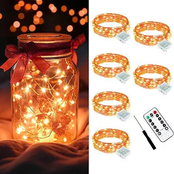 AIKEI 6 Pack Fairy Lights with Timer Battery, 8 Modes with Remote,Orange