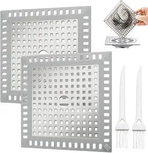 Shower Drain Hair Catcher, 2 Pcs 4.8 Square Shower Hair Drain Catcher Stainless Steel Hair Catcher Shower Drain Cover for Shower Bathtub Bathroom Floor Kitchen Sink, Bathtub Drain Hair Catcher