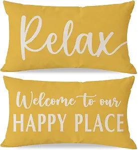 Welcome Relax Throw Pillow Covers 12x20 Inch Set of 2, Yellow