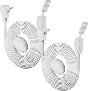 2 Prong 3 Outlets Flat Plug Extension Cord 6 FT/2 Pack with Foot Switch & Safety Cover for Floor Lamp Christmas Light Appliance 16AWG 125V 13A Pedal On/Off Inline Push Switch Step On Power Cord-White