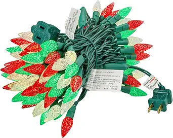 BOHON Red White and Green Christmas Lights String Faceted C6 34ft 100 LEDs