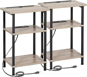 AMHANCIBLE Side Table with Charging Station, End Tables Living Room Set 2