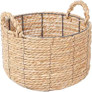 Kingwillow Round Wicker Storage Basket with Handles, 12''x 7''