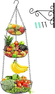 HULISEN 3-Tier Hanging Fruit Basket for Kitchen with Banana Hook