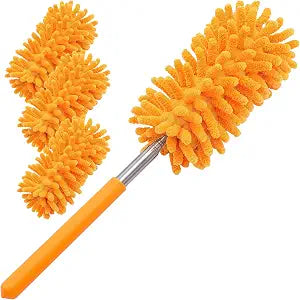 Duster for Cleaning, 10-29" Extension Pole, 4 Washable Heads, Yellow