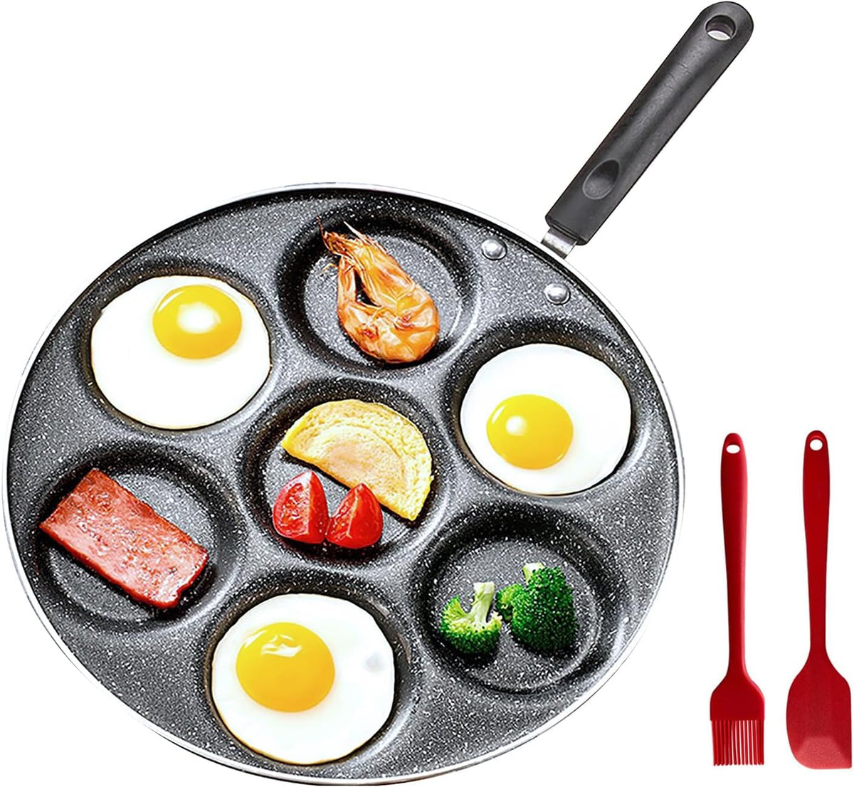 7 Cup Egg Frying Pan,Mini Pancake Maker with a Silicone Brush and Spatula