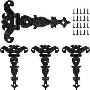 4Pcs Tee-Strap Hinges Heavy Duty Hinges Hardware Antique Black Decorative Gemel for Barn Door,Gate with Screws (4.33" *2.75")