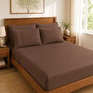 Queen Sheet Set, 6 Piece Hotel Style, Deep Pocket, Brown