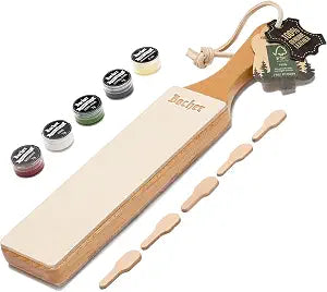 Bacher Leather Strop - 12.6 in, Knife Sharpening Kit, 4 Compounds & Balm