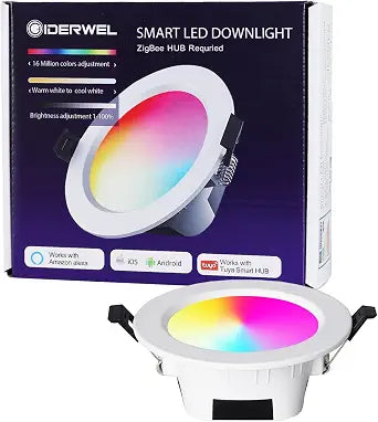 GIDEALED Smart ZigBee Recessed Lighting 4 inch,RGBCW LED Downlight Work with Alexa & Google Assistant by Zigbee3.0 Driver, Hub APP/Voice Control RGB CCT 3000K~6000K Color Changing, Brightness 1%~100%