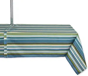 DII Summer Stripe Outdoor Zippered Tabletop Collection, Multi-use, Machine Washable, Tablecloth, 60x84, Beachy