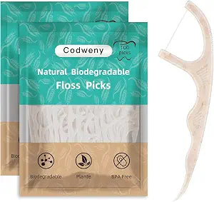 Biodegradable Dental Floss Picks 200 Count, Vegan Plant Based Handle,Eco Friendly Tooth Flossers Toothpick Soft Cleaning for Kids and Adult on Gums (200)