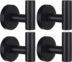 Towel Hooks Bathroom Coat Robe Wall Hook Heavy Duty Door Hanger Towel Robe Clothes Cabinet Closet Sponges Rack for Bathroom Bedroom Kitchen Hotel Pool 4 Packs Black(Drilling Installation)