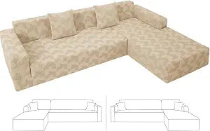 ZNSAYOTX Stretch Sectional Couch Covers New-Rectangle Texture, Thick Slipcovers with Elastic Bottom for L Shape Sectional Sofa, 2 Pcs Pet Friendly Universal Protector for(Sofa or Chaise), Khaki