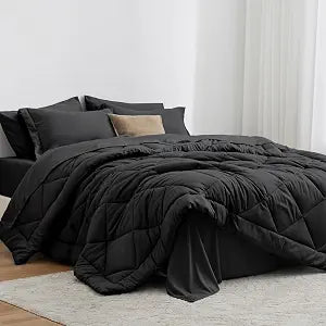 Love's cabin King Size Comforter Set, 7 Pieces Bed in a Bag, Black