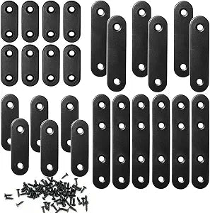 QSJ 26 Sets Flat Plate Straight Bracket Flat Brace Bracket Stainless Steel, 36mm/46mm/56mm/76mm Wood Brackets Mending Repair Plate Brace