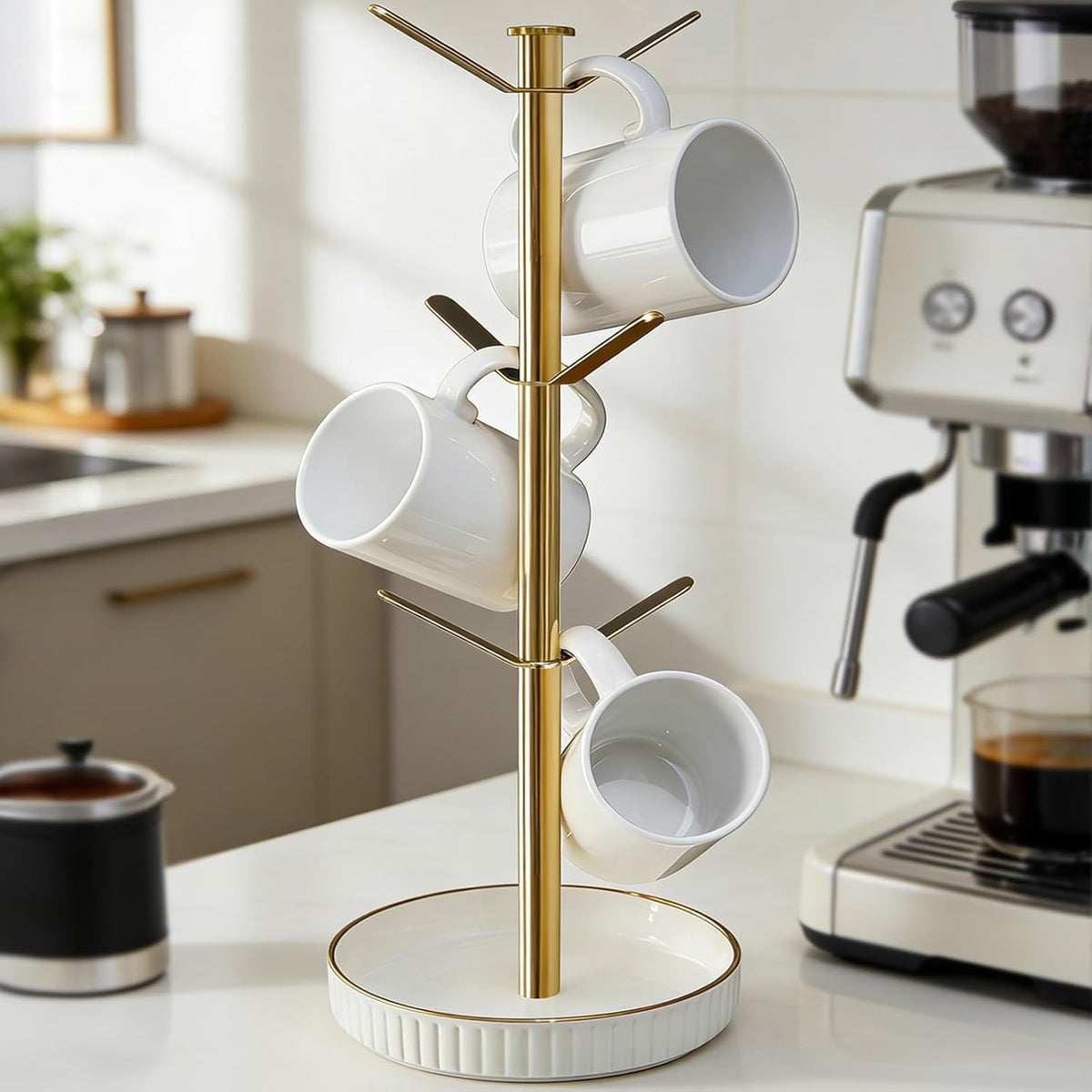 VROOMIUM Ceramic Coffee Mug Holder,Extra-Large and Stable, Fits 20oz, Gold