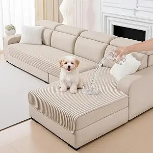 MYSKY HOME 100% Waterproof Couch Cover for Sectional Sofa, Couch Covers for Dogs Washable, Non Slip 2 Pieces Sofa Slipcover, L Shape Sofa Cover Furniture Protector for Pet, Khaki, 35"x70.9"+35"x70.9"
