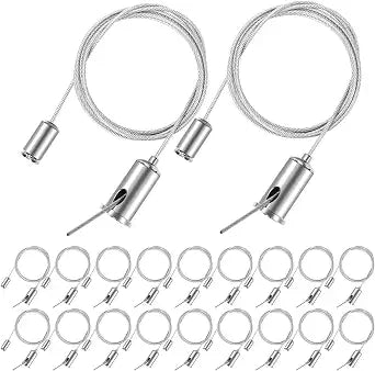 20 Sets Hexagon Light Fixture Hanging System Kit, Ceiling Hanging Wire Cable Kit, 3.28ft Aquarium Light Suspension Cables Sealed with PVC, Adjustable Hinger for Honeycomb Pendant