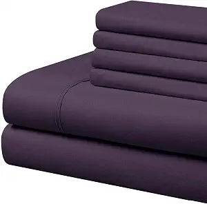 Cathay Home Cal King Sheet Set, 6 Piece 90GSM Bed Sheet, Eggplant