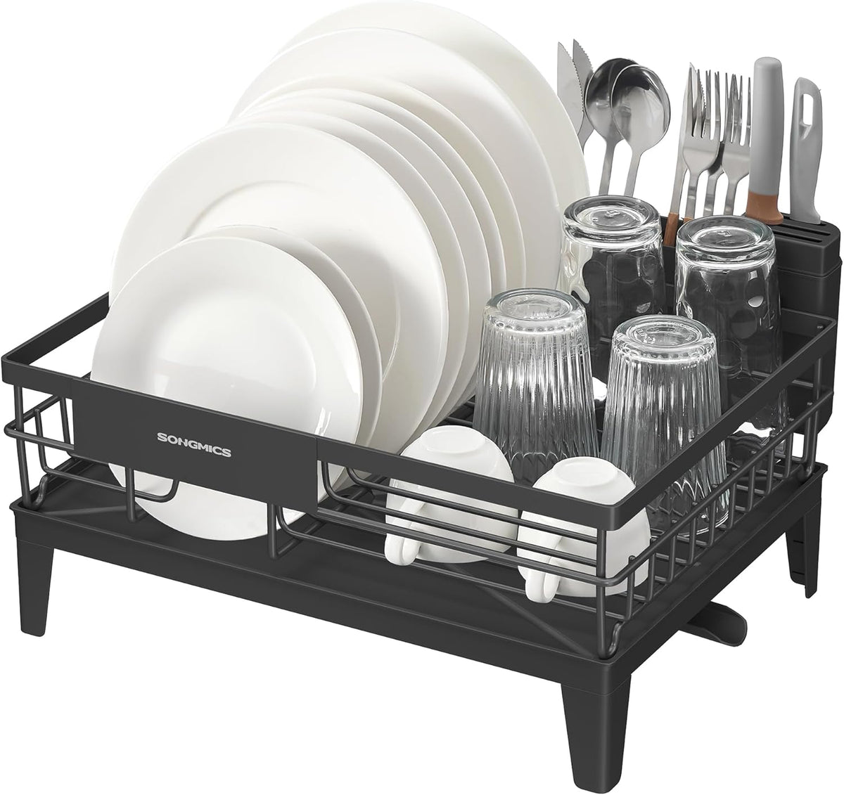 SONGMICS Dish Drying Rack, with Drainboard, Cutlery Holder