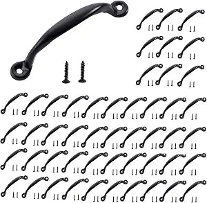 4-7/8 Inch Gate Handle, Metal Door Pulls for Cabinets, Black, 50 Pack