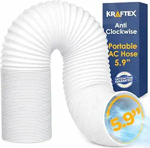 Portable Air Conditioner Hose. AC Exhaust Hose Vent with 5.9" Diameter, Anti-Clockwise Thread & Length up to 80". Portable AC Hose Compatible with LG, Delonghi and Many More.