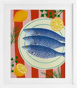 Seafood Herbs Striped Still Life, 13 x 16 Inch Framed Print Under Glass