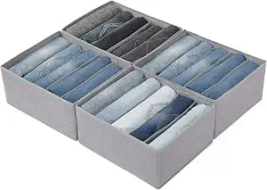 Qozary Pants Jeans Organizer for Closet, 4 Pack Drawer Organizers for Clothing, 5 Grids Wardrobe Clothes Storage for Deep Drawer, T-Shirts, Legging, Short