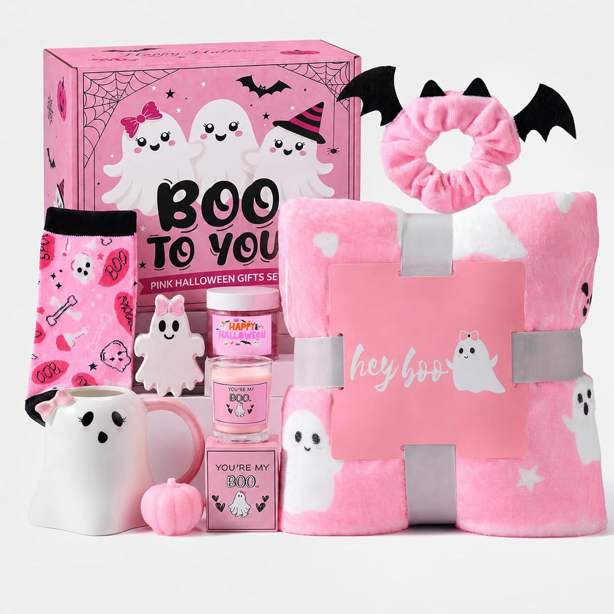 Pink Halloween Gifts for Women Teen Girls, Boo Basket Stuffers for Women