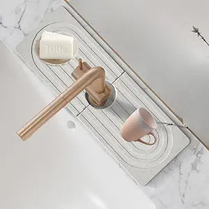 Kitchen Faucet Mat, Stone Quick Dry Faucet Mat for Kitchen Sink Faucet Splash Guard for Bathroom Counter, Kitchen [White, 15.7" x 3.9"]