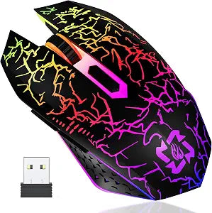 MELOGAGA Wireless Bluetooth Gaming Mouse, RGB Rechargeable, Silent, Black