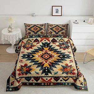 Feelyou Brown Southwestern Comforter Set,Geometric Bedding Set Queen Size,Boys Girls Bedroom Room Decor,Tribal Native American Design Western Comforter,Geometric Bed Set for All Season