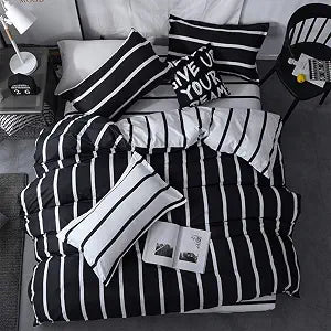LAMEJOR Duvet Cover Set King Size Simplicity Black and White Striped Pattern Reversible Luxury Soft Bedding Set Comforter Cover (1 Duvet Cover+2 Pillowcases)