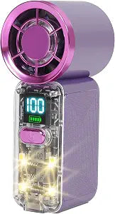 Handheld Portable Turbo Fan with Lights, Cyberpunk Mini Fan with LED Display &5 Speeds,USB C Rechargeable Small Pocket Fan for Concert/Camping/Travel/Outdoor Gift for Women Girl