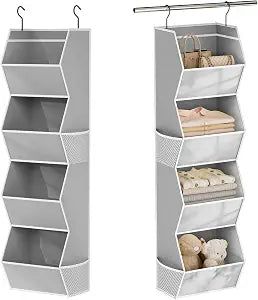 Closet Organizers and Storage Hanging with Mesh Pockets for Clothes, Grey