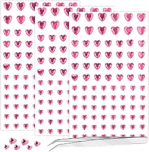 264Pcs Heart Face Gems Love Gems, Self-Adhesive Face Jewels Rhinestones 5/7/10 mm DIY Face Gems Stick on, Valentine Makeup Gems Rave Accessories for Face Eyes Hair Makeup Body, Crafts (Pink)