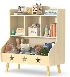 4 Cube Toddler Bookshelf, Freestanding Kids Toy Storage Bookcase, Oak