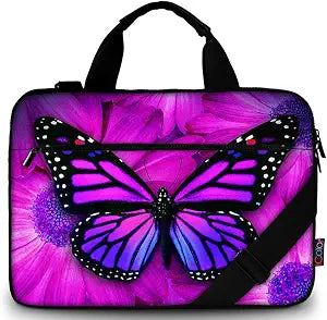 icolor Canvas 13 Inch Laptop Shoulder Case, Messenger Briefcase, Protective Carrying Bag Sleeve Fits 11.6" 12" 12.9" 13.3" Computer/Ultrabook/Notebook (Big Purple Butterfly)